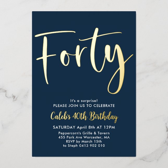 Invitation En Aluminium Marine Gold 40e anniversaire Mens Moderne (Recto)