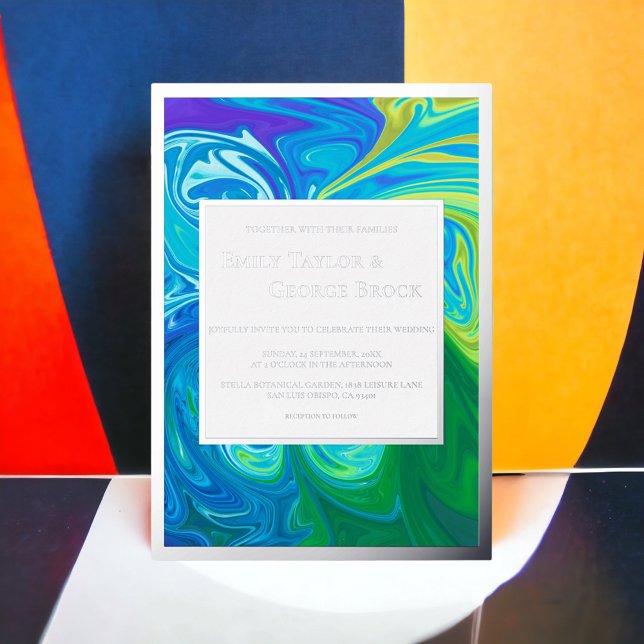 Invitation En Aluminium Marine moderne Blue Green Waves Abstrait Art Maria (Créateur téléchargé)