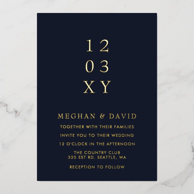 Invitation En Aluminium Marine Simple Elegant Mariage moderne (Recto)