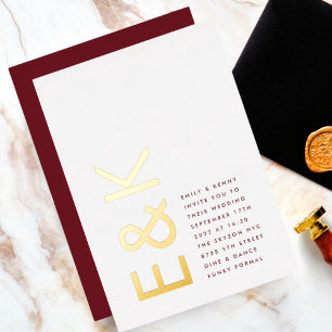Invitation En Aluminium Maroon de Bourgogne moderne VRAI OR Mariage Monogr
