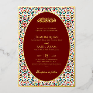 Invitation En Aluminium Marron Vert Élégant Marbre de Perse Bijou Musulman