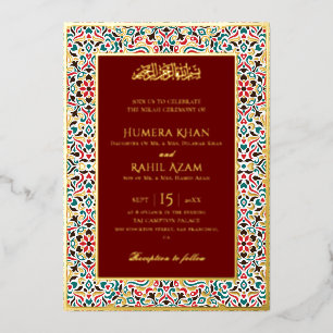 Invitation En Aluminium Marron Vert Élégant Marbre de Perse Bijou Musulman