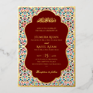 Invitation En Aluminium Marron Vert Élégant Marbre Musulman Persan Bijou
