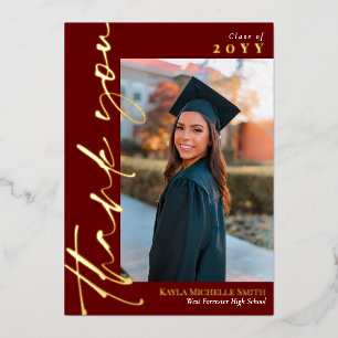 Invitation En Aluminium Marsala Gold Script Photo Graduation Merci