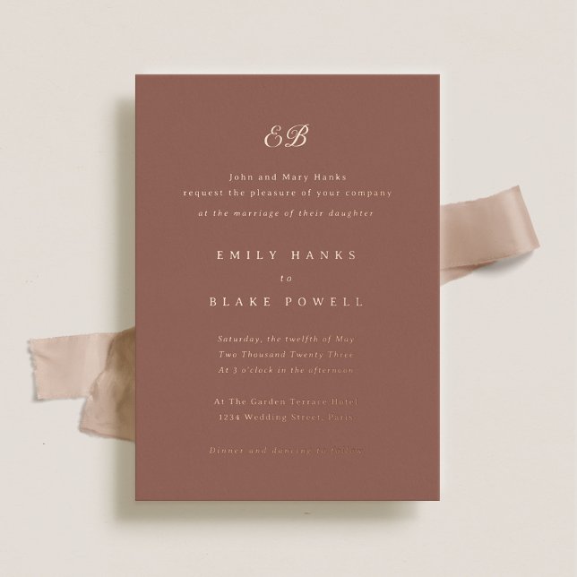 Invitation En Aluminium Marseille Terracotta & Rose Gold Foil Mariage (Créateur téléchargé)