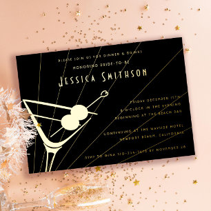 Invitation En Aluminium Martini Martini Black and Gold Bachelorette