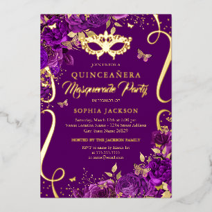 Invitation En Aluminium Mascarade Papillon pourpre Quinceanera