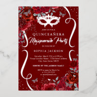 Mascarade Quinceanera Fleurie Rouge Argent Défilé