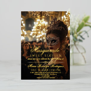 Invitation En Aluminium Masquerade Chic Gold Photo Quinceanera