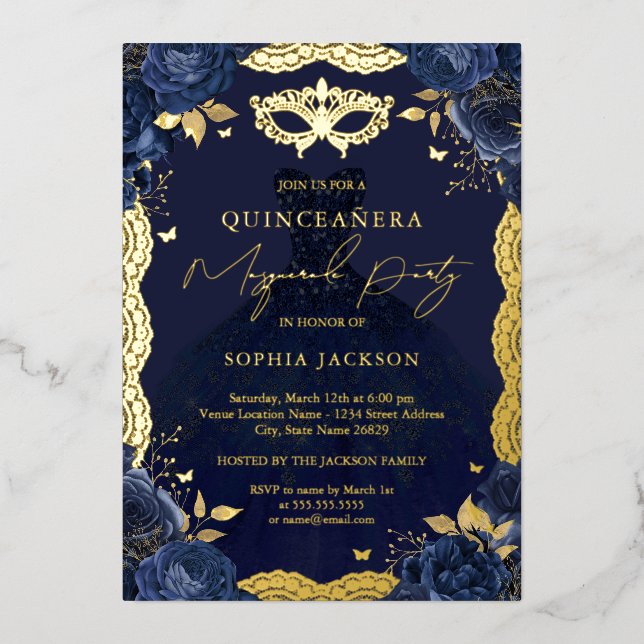 Invitation En Aluminium Masquerade Party Marine Floral robe Quinceanera Fo (Recto)