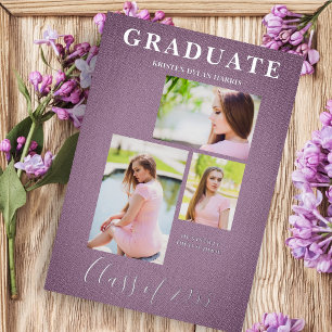 Invitation En Aluminium Mauve 3 Photos Collage Graduation Effet textile