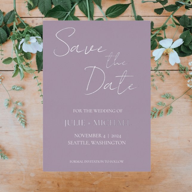 Invitation En Aluminium Mauve style simple mariage Enregistrer la date (In Situ Wedding)
