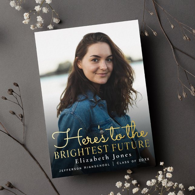 Invitation En Aluminium Meilleures photos de l'avenir Gold Script Graduati (Créateur téléchargé)