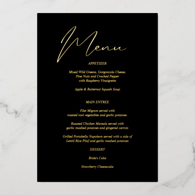 Invitation En Aluminium Menu Moderne Chic Foil Black & Gold (Recto)