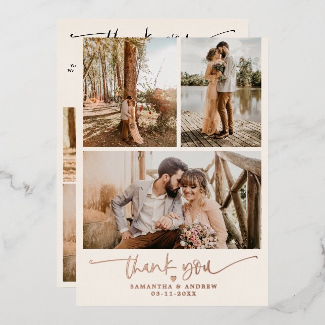 Invitation En Aluminium Merci blush script coeur 6 photos mariage (Recto/Verso)