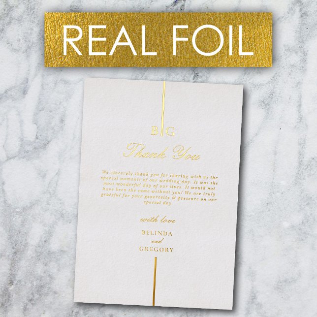 Invitation En Aluminium Merci de Mariage de monogramme d'or réel (Real Gold Foil Monogram Wedding Thank You Foil Invitation)