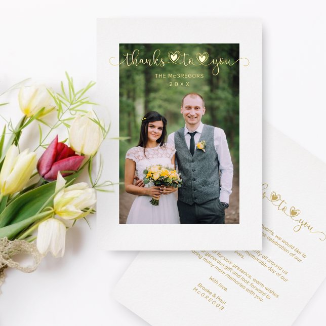 Invitation En Aluminium Merci Mariage Golden Heart Whimsical Script (Créateur téléchargé)