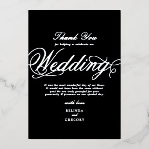 Invitation En Aluminium Merci Mariage noir véritable à huile d'argent