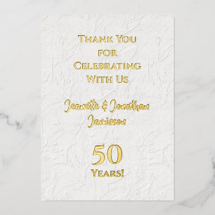 Invitation En Aluminium Merci Note 50e anniversaire Or