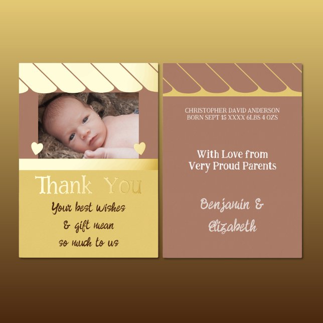 Invitation En Aluminium Merci nouveau cadeau bébé brun feuille jaune (Créateur téléchargé)