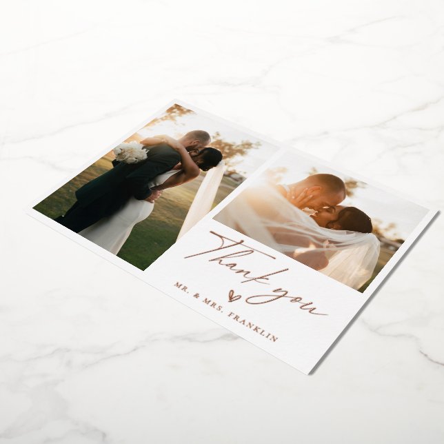 Invitation En Aluminium Merci photo Mariage Boho Script moderne (Rotation)
