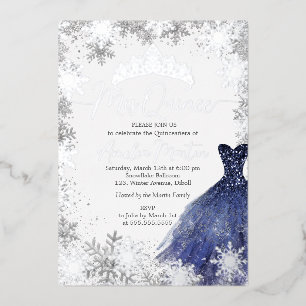 Invitation En Aluminium Mes Quinze Flocon de Neige Quinceanera Navy