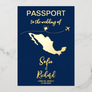 Invitation En Aluminium Mexique Passport Mariage Destination Gold