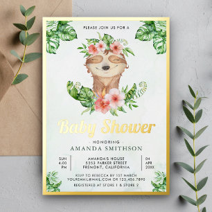 Invitation En Aluminium Mignon Adorable Fille Paresseux Floral Baby Shower