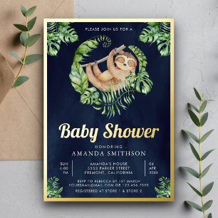 Invitation En Aluminium Mignon Adorable Paresseux Bleu Marine Baby Shower