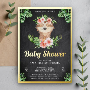Invitation En Aluminium Mignonne Fille Paresseux Floral Tableau Noir Baby