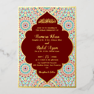 Invitation En Aluminium Mihrab Musulman Mariage Élégant Damas Orné
