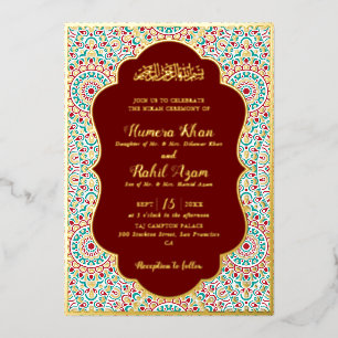 Invitation En Aluminium Mihrab Musulman Mariage Élégant Damas Orné