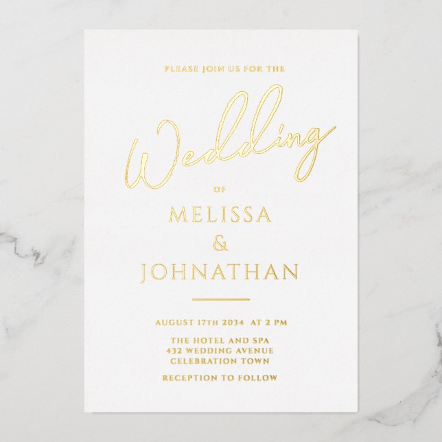 Invitation En Aluminium Mini Gold Foil Script Nettoyer Mariage élégant (Recto)