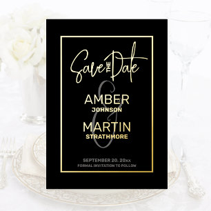Invitation En Aluminium Minimal Chic Elegant Black Gold Enregistrer la dat