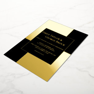 Invitation En Aluminium Minimal Chic Simple Mariage moderne Noir Et Or