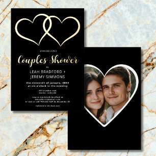 Invitation En Aluminium Minimal Deux Cœurs Noir Blanc Couple Shower Photo