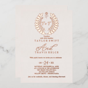 Invitation En Aluminium Minimal Feuille Mariage Monogramme Feuille d'Or