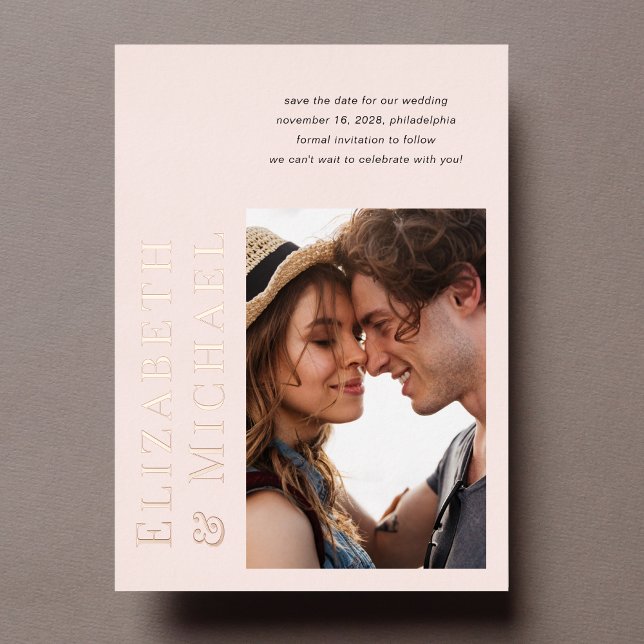 Invitation En Aluminium Minimal Moderne Photo Rose Enregistrer La Date (Créateur téléchargé)