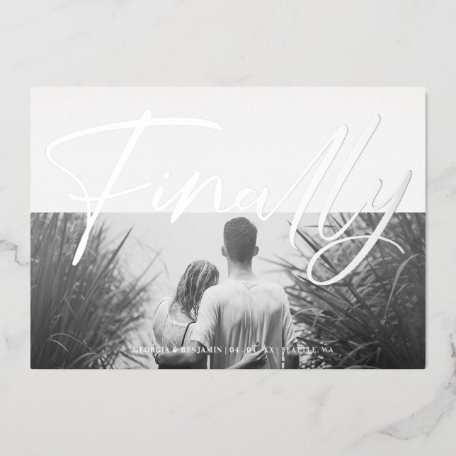 Invitation En Aluminium Minimalist Black & White Funny Finally Quote Photo (Recto)