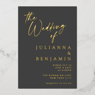 Invitation En Aluminium Minimaliste Elegant Gold Noir Script Mariage chic