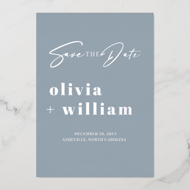 Invitation En Aluminium Minimaliste Moderne Dusty Bleu Argent Enregistrer  (Recto)