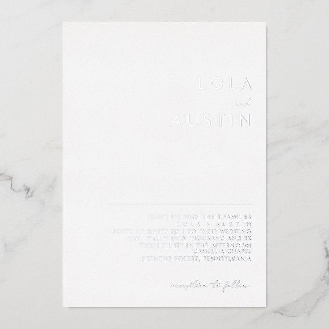Invitation En Aluminium Minimaliste moderne | Silver Mariage Real (Recto)