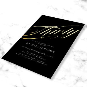 Invitation En Aluminium Minimaliste moderne Trente Black Gold 30e annivers