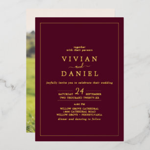 Invitation En Aluminium Minimaliste Or Feuille Mariage Photo Dos Bourgog