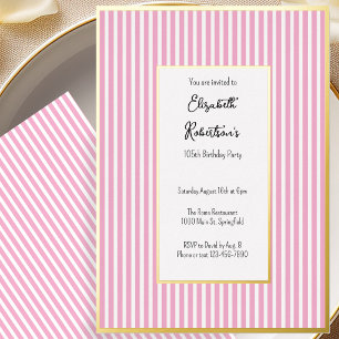 Invitation En Aluminium Minimaliste Rayures Roses Or 105e Anniversaire
