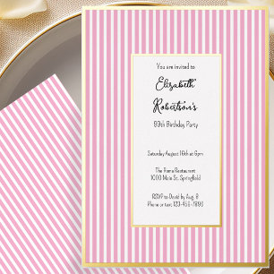 Invitation En Aluminium Minimaliste Rayures Roses Or 99e Anniversaire 