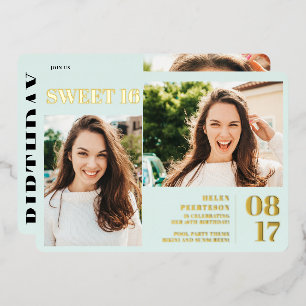 Invitation En Aluminium Mint bleu moderne audacieux 3 photos Sweet 16