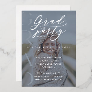 Invitation En Aluminium Minuscule Blue Photo Grad Party Moderne Calligraph