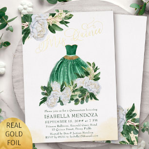 Invitation En Aluminium Mis Quince Émeraude Vert Princesse Quinceanera Or