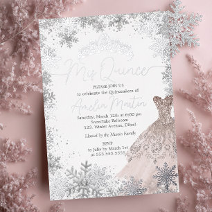Invitation En Aluminium Mis Quince Winter Flèche de neige Blush Quinceaner